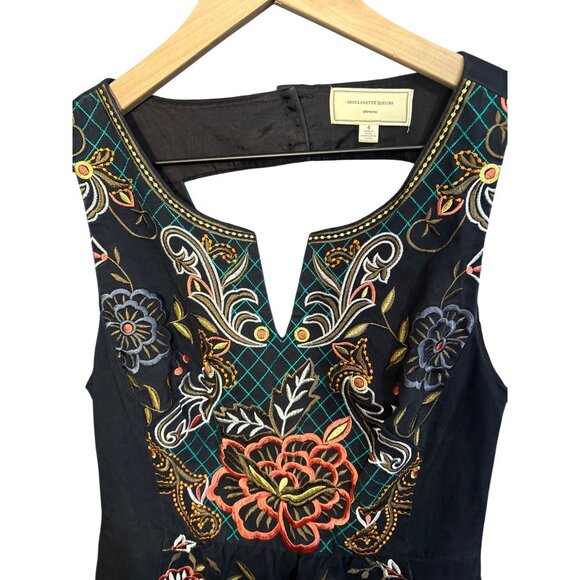 Anthropologie Moulinette Soeurs Embroidered Black Dress Size 4 Sleeveless Cutout - Picture 4 of 6